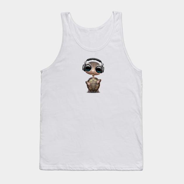 Cute Baby Turtle Deejay Wearing Headphones Tank Top by jeffbartels